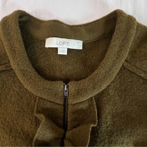 Wool Ruffle Cardigan Petites Small Olive Zipper LOFT Sweater Jacket - Picture 5 of 16
